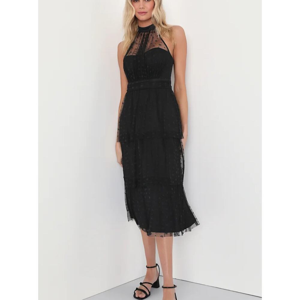 Pretty Lulus Black Lace Halter Midi Dress Small NWT